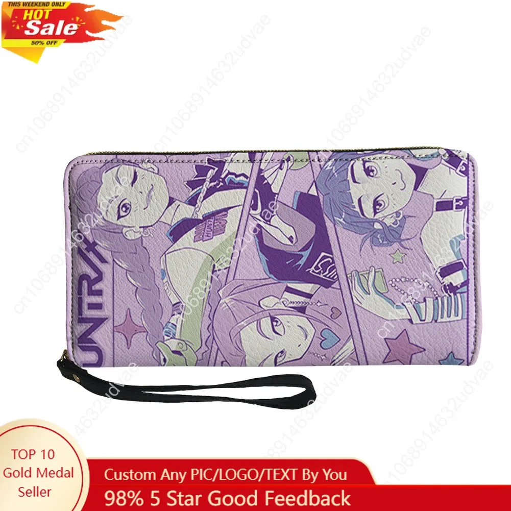 

K-Pop Demon Hunters Wallet Purse Mens Womens Zipper Long Wallets Double Print Commuter Personalized Portable Wallet Gift Bag