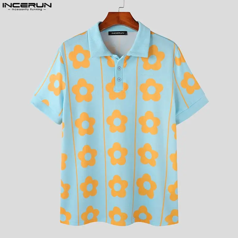 INCERUN Tops 2023 American Style Men's Funny Printing Blouse Fashion Casual Holiday Hot Selling Lapel Short Sleeve Shirts S-5XL