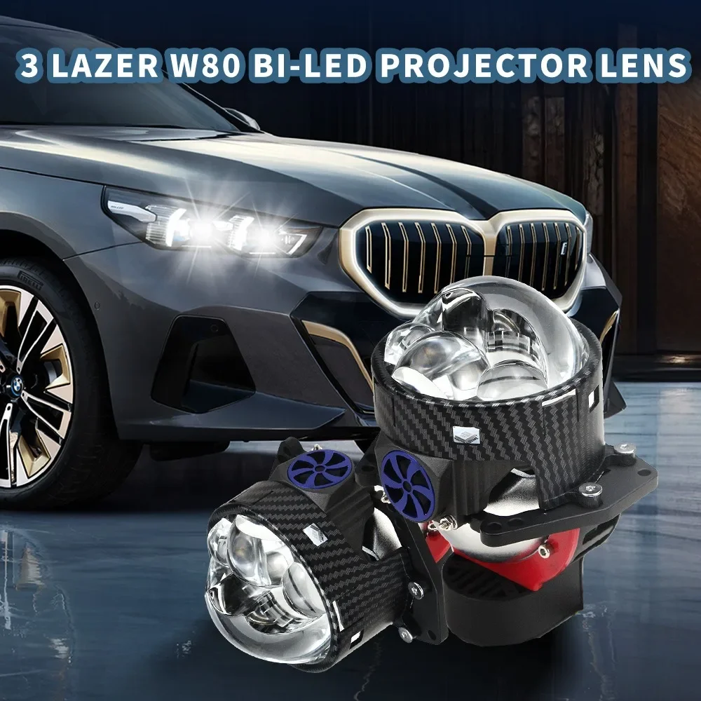 

High Performance 3" Bi LED Triple Laser Projector Lens 80W Small Sunlight with H4 H7 H11 Compatibility and 12V 6000K