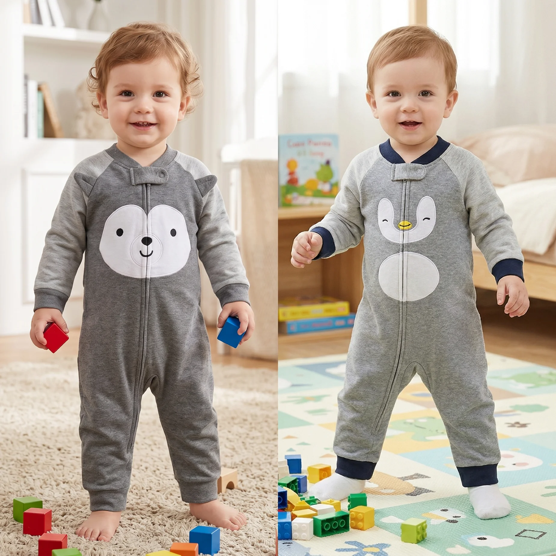 Cotton Baby Onesies Zipper - رومبير قطني ناعم مزدوج الجانب للأطفال