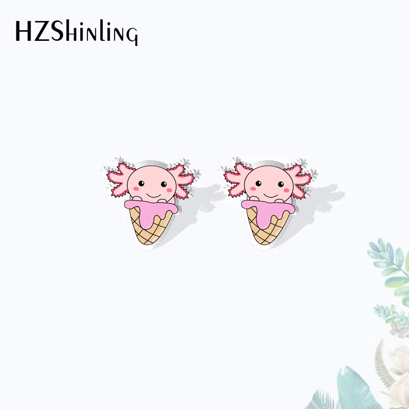 2023 New Arrival Fashion Cute Cartoon Axolotl Animals Stud Earrings Handcraft Epoxy Earrings Acrylic Earrings