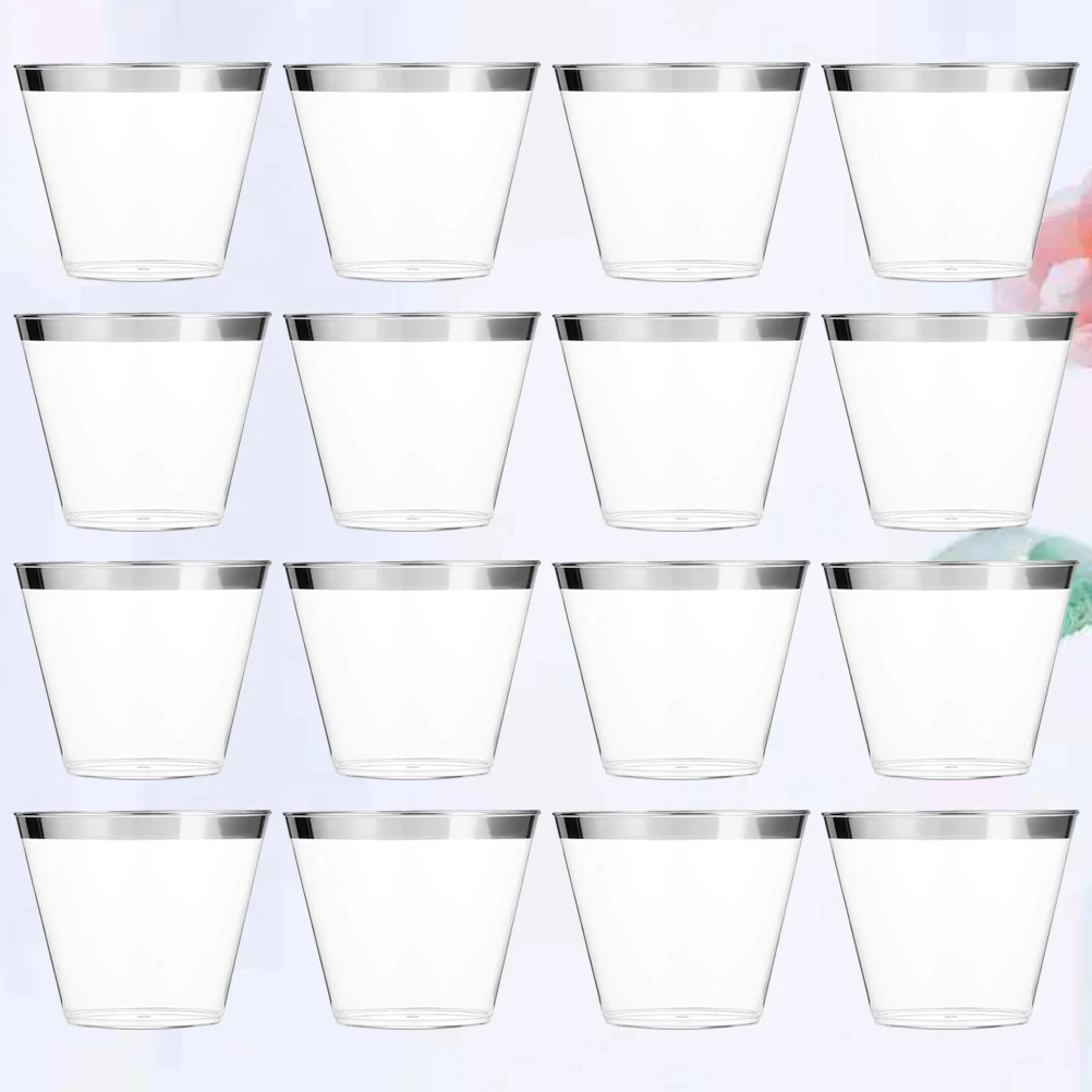 

50Pcs Disposable Plastic Cup Hot Stamping Brim Large Capacity Drinking Cups Party Tableware Props for Wedding Birthday Family