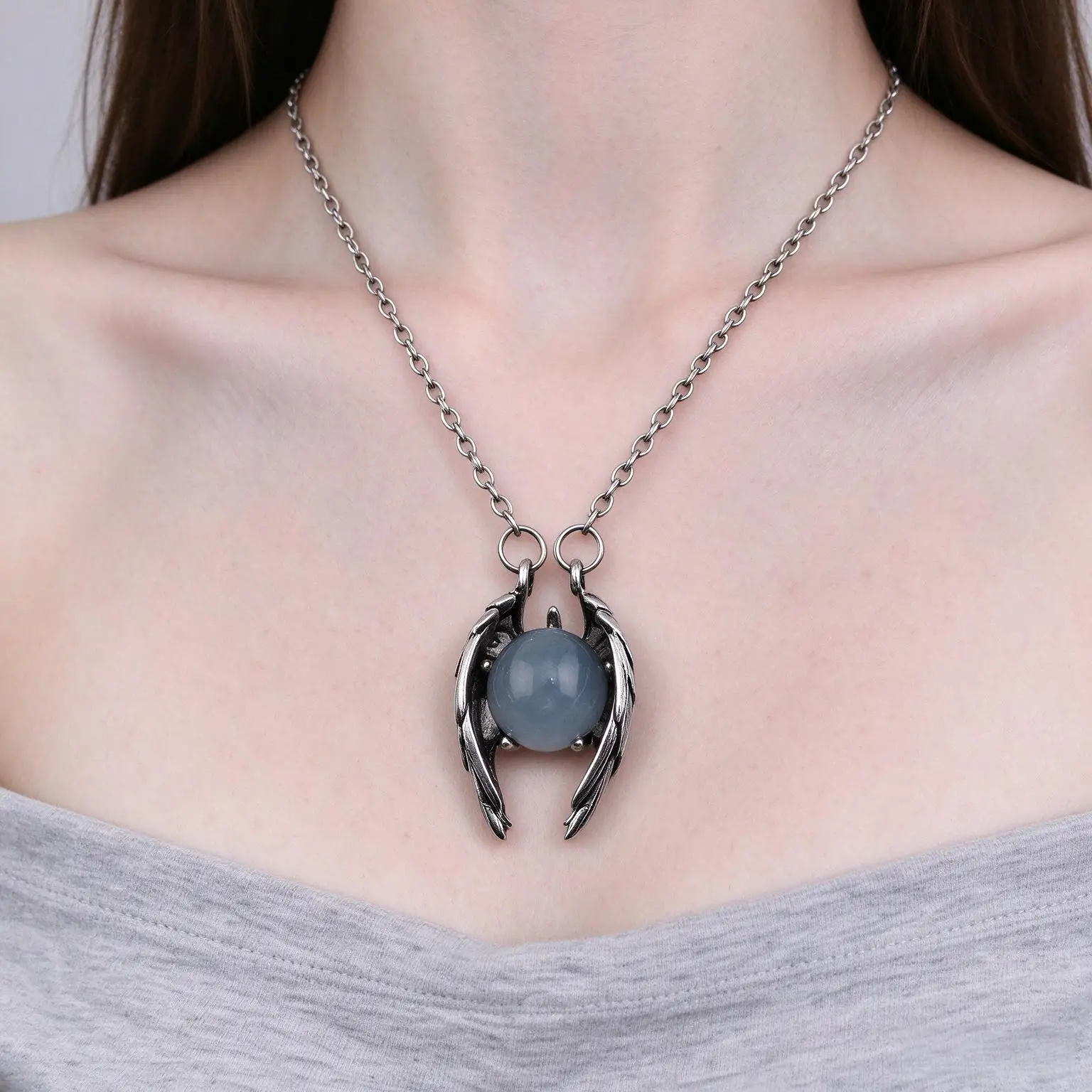 Halloween Ghost Wings Pendant Necklace Punk Retro Crystal Necklace Women's Personalized Jewelry Role-Playing Accessories Gifts