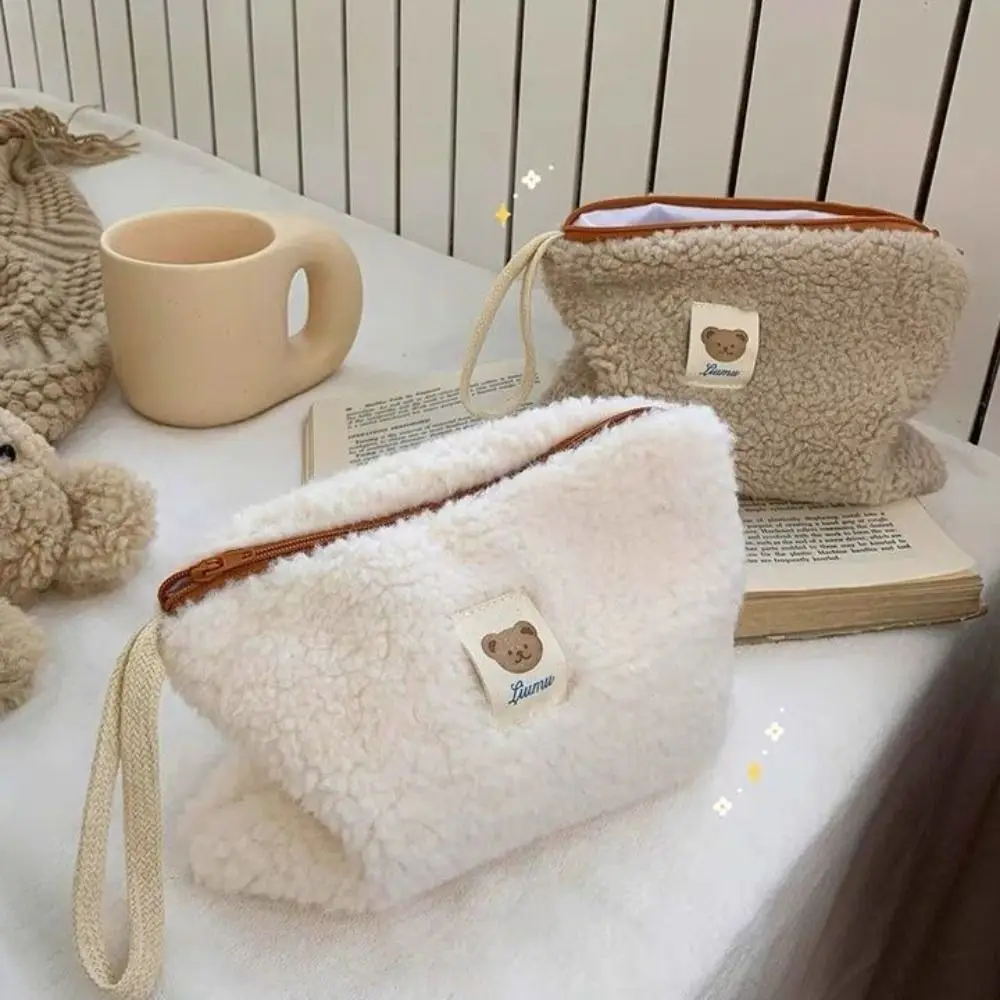 Lamb Hair Cosmetic Bag Cute Plush Makeup Organizer Pouch Kawaii Pencil Case Bags Travel Coin Purse Household Storage Accessory