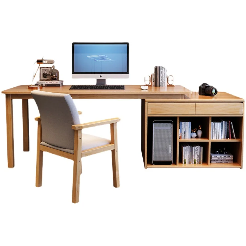 Solid wood desk, movable writing desk, bedroom, double-person counter office computer with side.