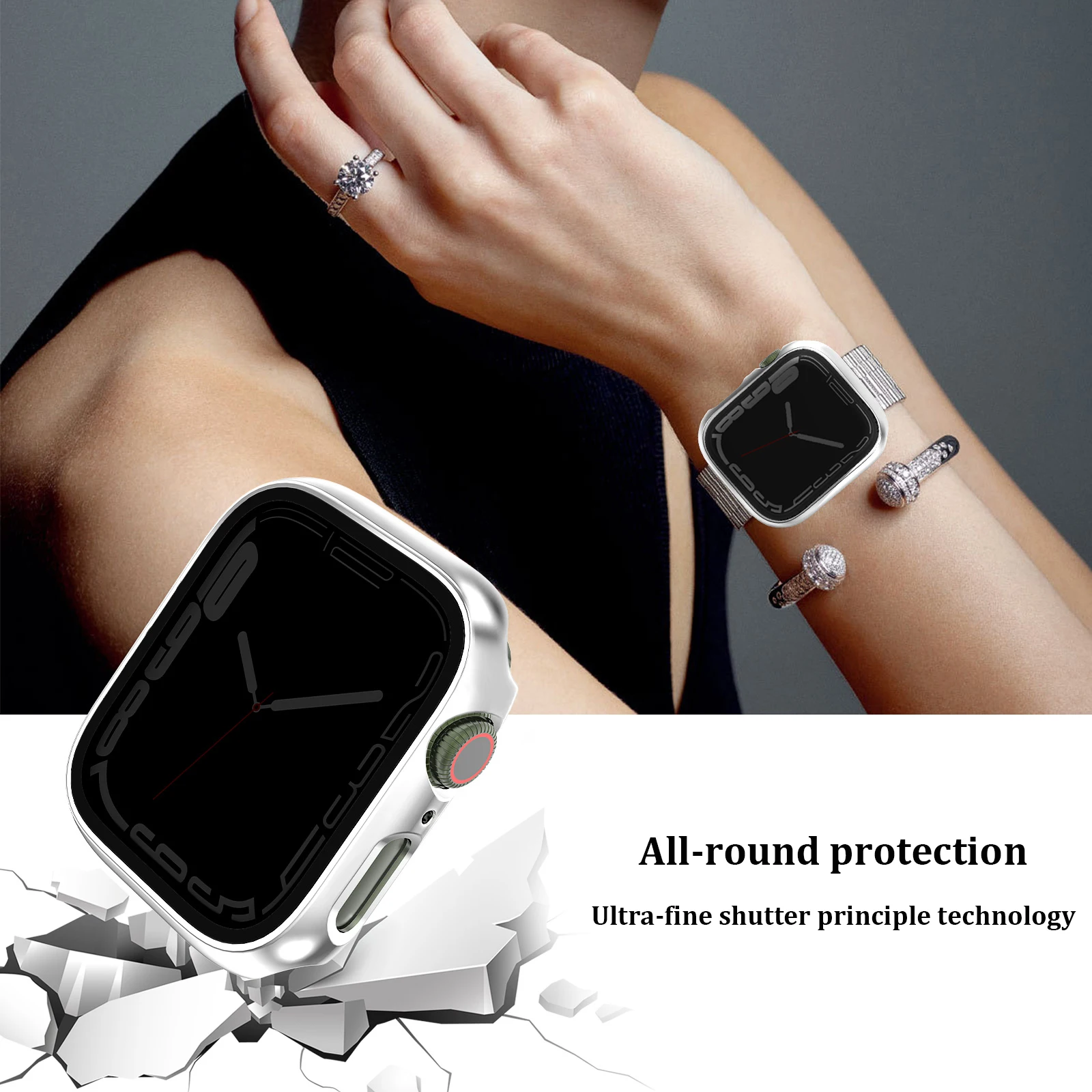 Vidro Temperado e Capa para Apple Watch, Protetor de Tela, Bumper Case, 9, 8, 3 Ultra, 49mm, 41mm, 45mm, 42mm, 38mm, iWatch Série 7, 6, SE, 44 milímetros, 40 milímetros