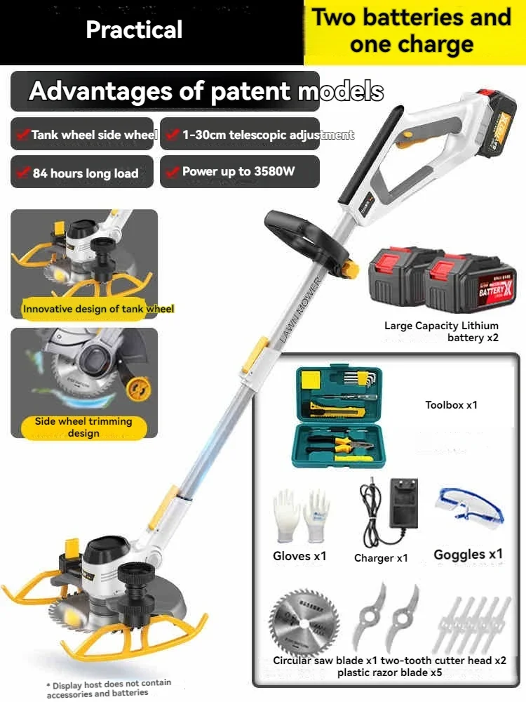 Electric Lawn Mower Wireless Lawn Mower Rechargeable Fast Charging Garden Maintenance Tool Edge Grinder