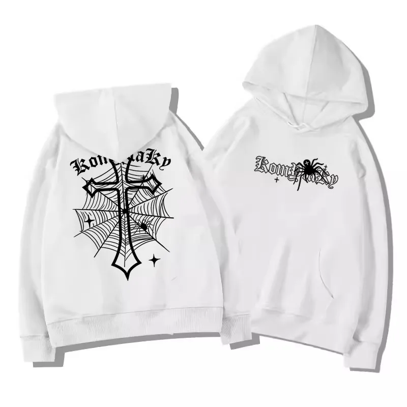 2026 Gothic Spider Cross Web Graphic Hoodie Unisex Oversized Long Sleeve Pullover Dark Street Print Hooded Sweatshirt Kids