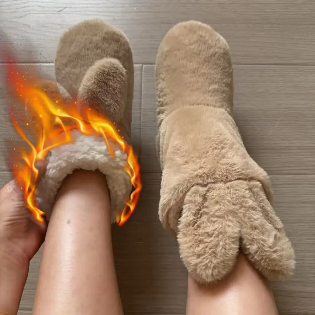 

1 пара носков, женские милые носки средней длины с заячьими ушками, пушистые удобные теплые нескользящие домашние повседневные носки-тапочки