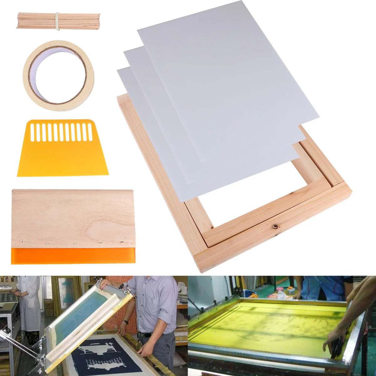 20 Pcs Transparent Film Silk Screen Kit Bamboo Scraper for Printing Inkjet Transparency