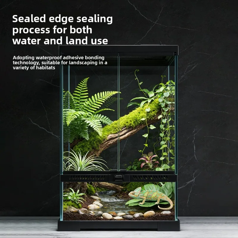 террариум для рептилий Climbing Pet Feeding Box Reptile Tank Thickened Tempered Glass Front Door Opening Square Shape Land Turtl
