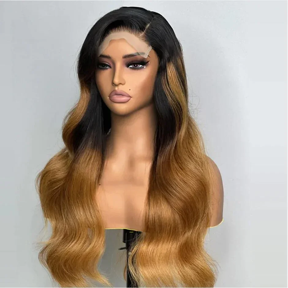 

180Density Ombre Brown Blonde Soft 26“Long Body Wave Lace Front Wig For Black Women Babyhair Preplucked Heat Resistant Glueless