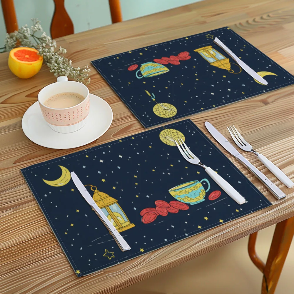 Ramadan Lantern Print Placemats – Rectangular Machine Washable Table Mats for Ramadan & Eid Home Decor