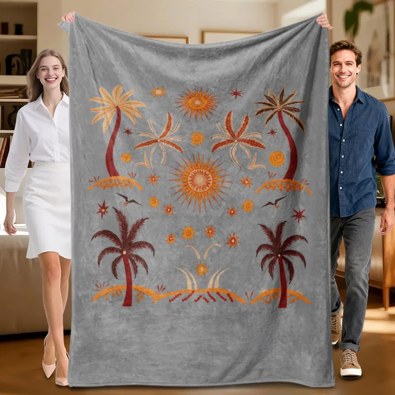 

Цельное серое фланелевое одеяло на тропической тематике, мягкое, подходит для дивана, кровати, офиса, всесезонного использования.
