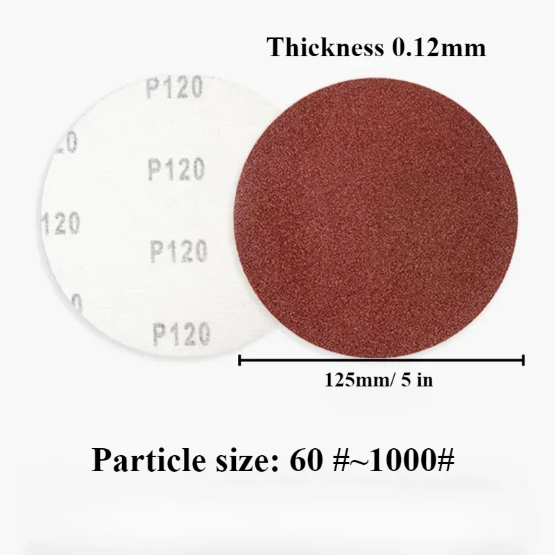 100 Pcs 125mm/5in Sandpaper Woodworking Metal Grinding Disc Grinding and Polishing Tool 60 #~1000 # Grit Grinding Disc