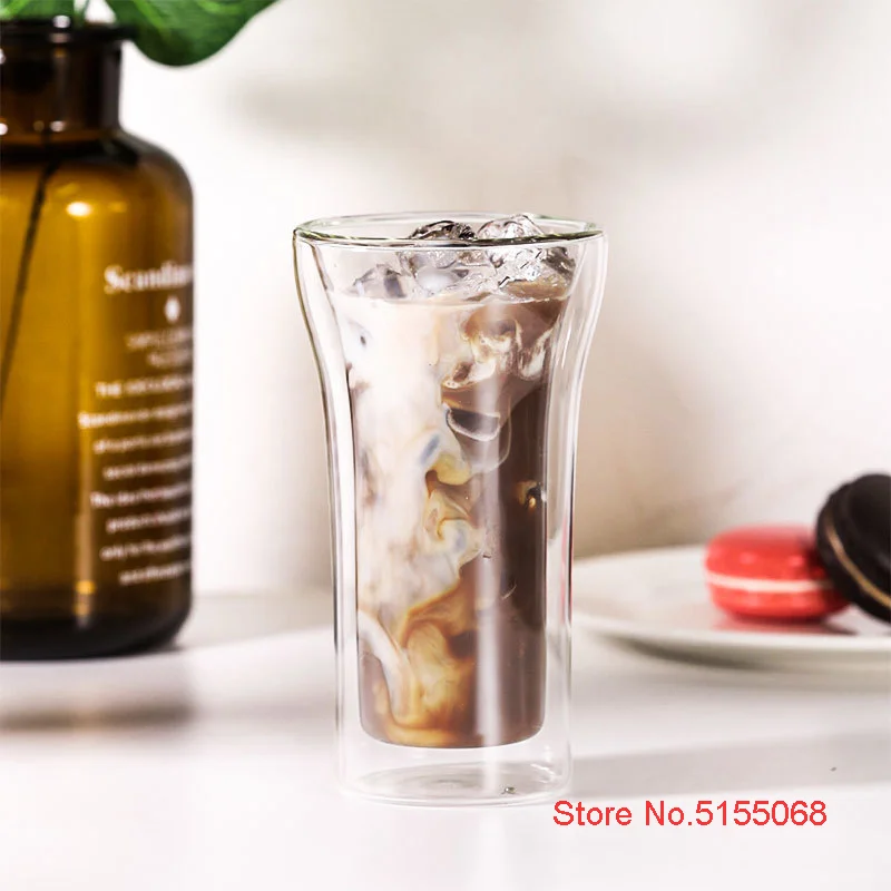 Double Wall Glass Design Coffee Cup Heat Insulation Electric Torch Shape Cappuccino Breakfast Glass Cold Drinks Iced Beer Mug