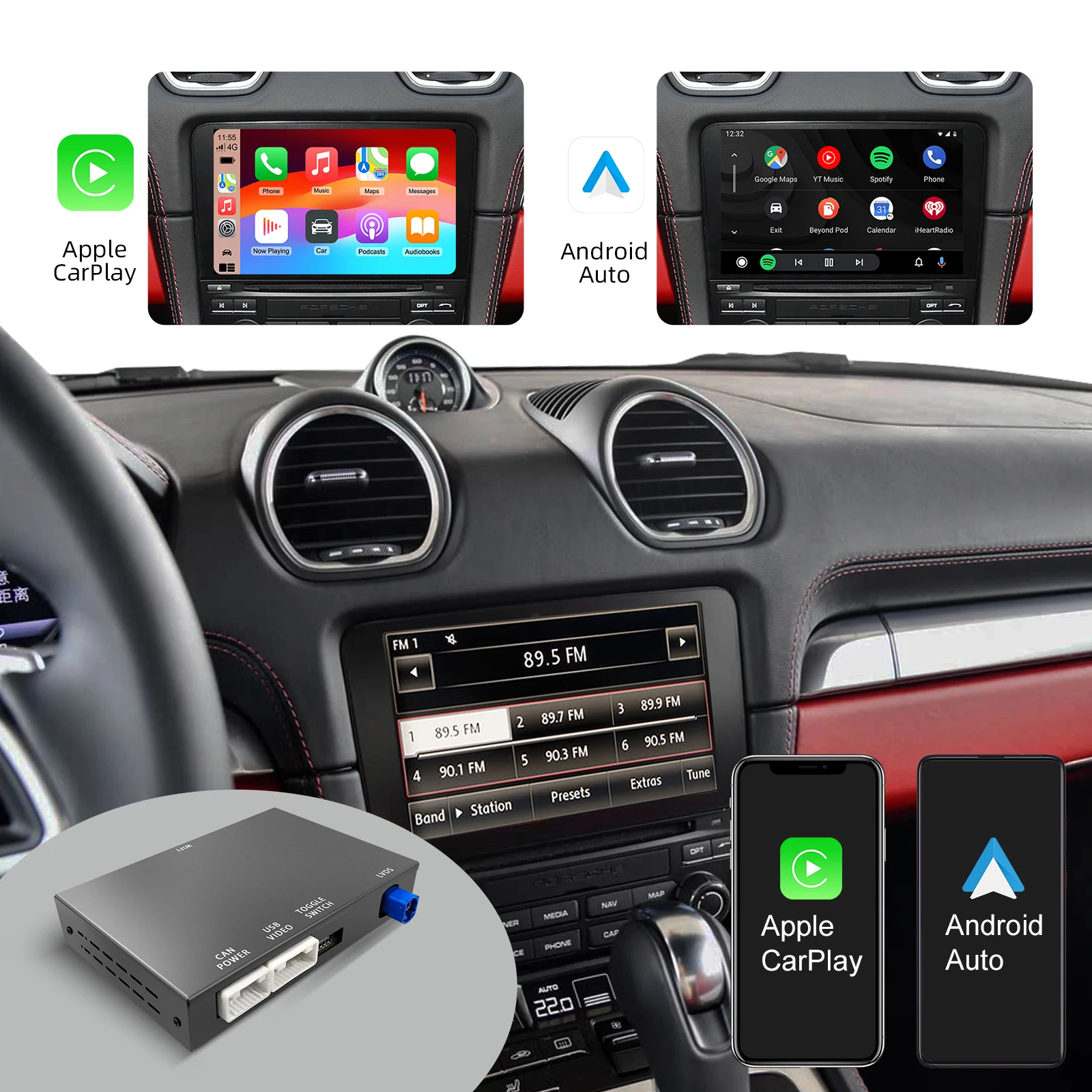 EzoneTronics Wireless CarPlay Android Auto retrofit kit decoder box for Porsche PCM 4.0 CarPlay Interface support Mirror link