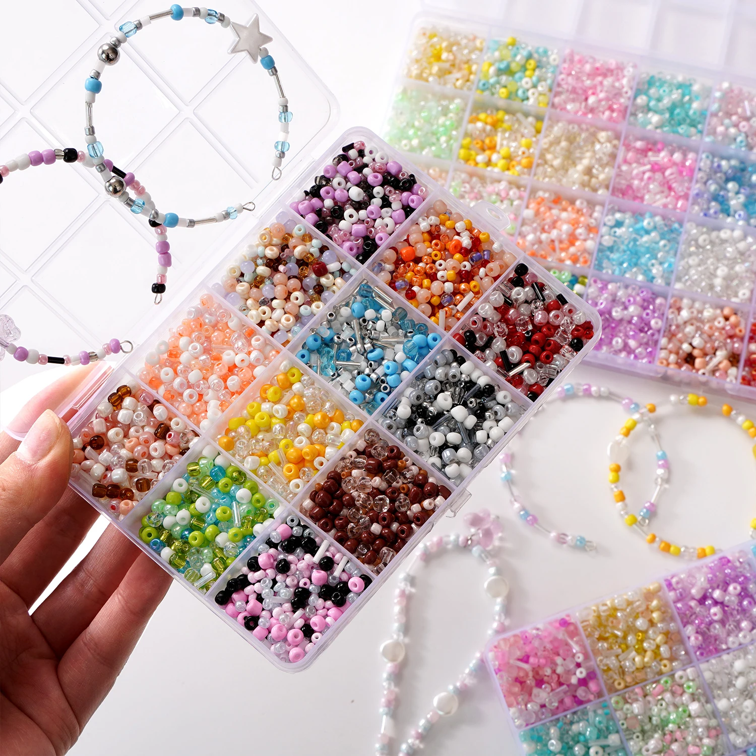 12/24 Grids Mixed Color Glass Rice Beads Set Loose Beads for Handmade DIY Bracelet Necklace Beaded Material Jewelry Accessories