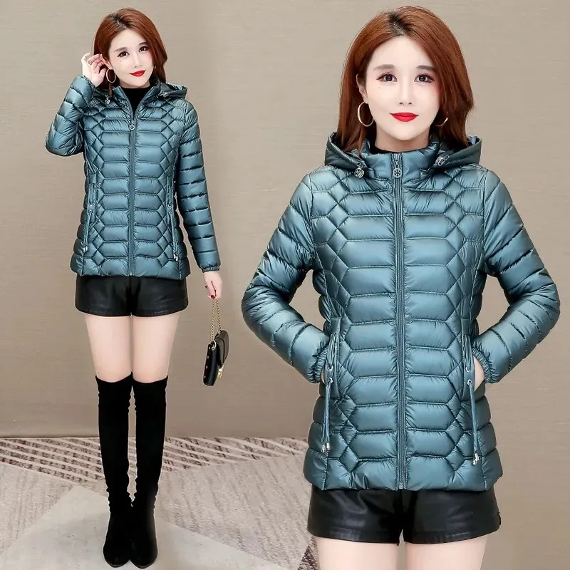 High Quality Shiny Wash-free Down Padded Jacket Women\'s Parka Slim Short Coats 2022 New Winter Cotton Fashion Outwear Hooded Top