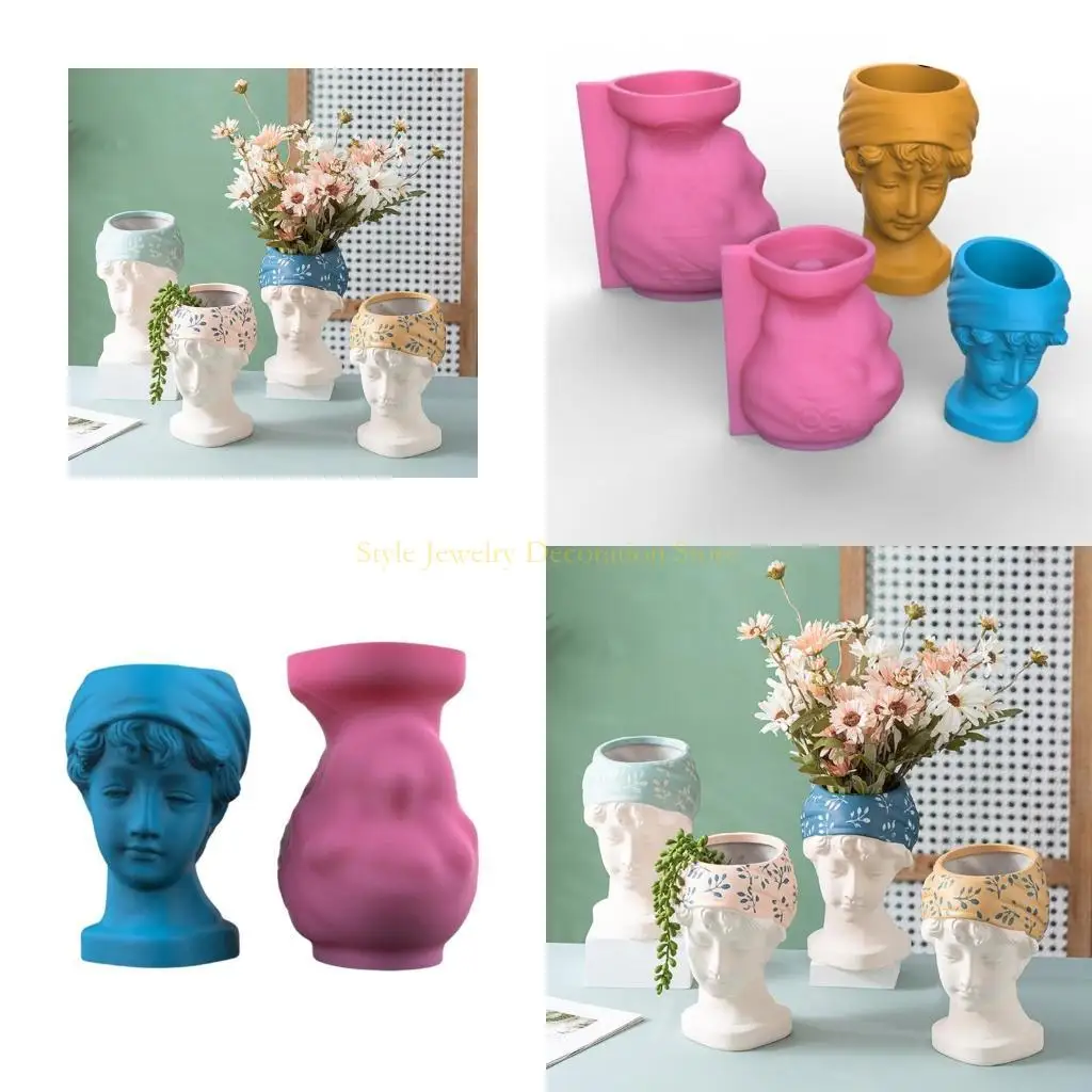 

D46E Flower Pot Silicone Mold Diy Succulents Concrete Flower Pot Plaster Cement Mold