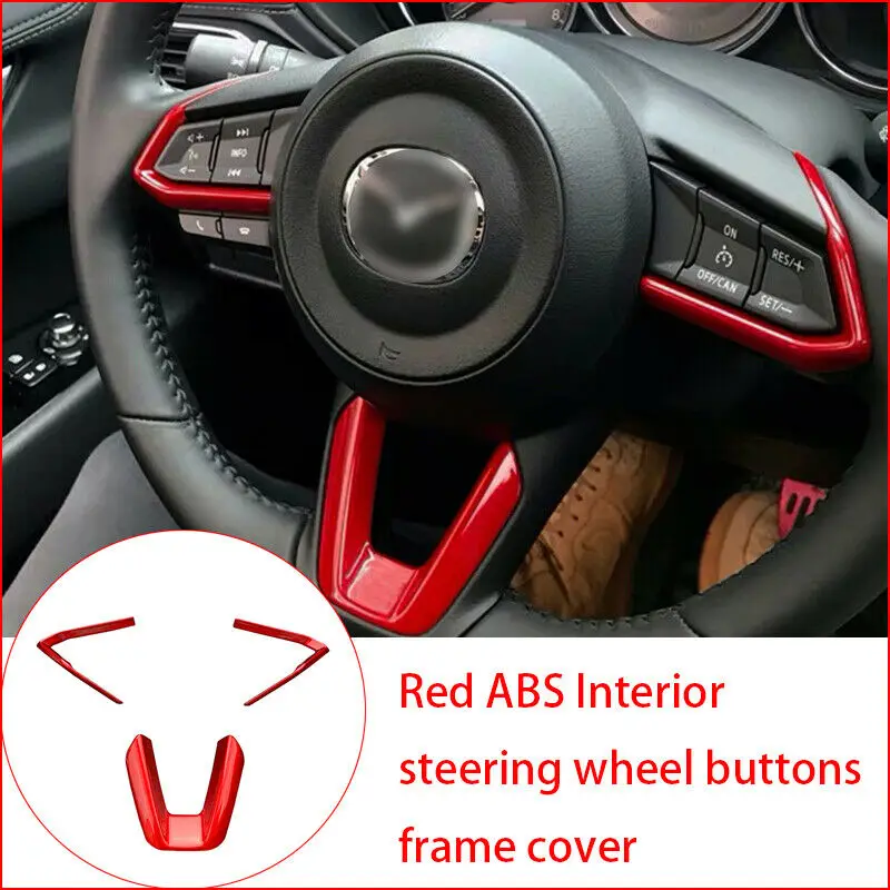 Red ABS Interior Steering Wheel Buttons Frame Cover for Mazda 3 Mazda 6 CX-4 CX-5 CX-9