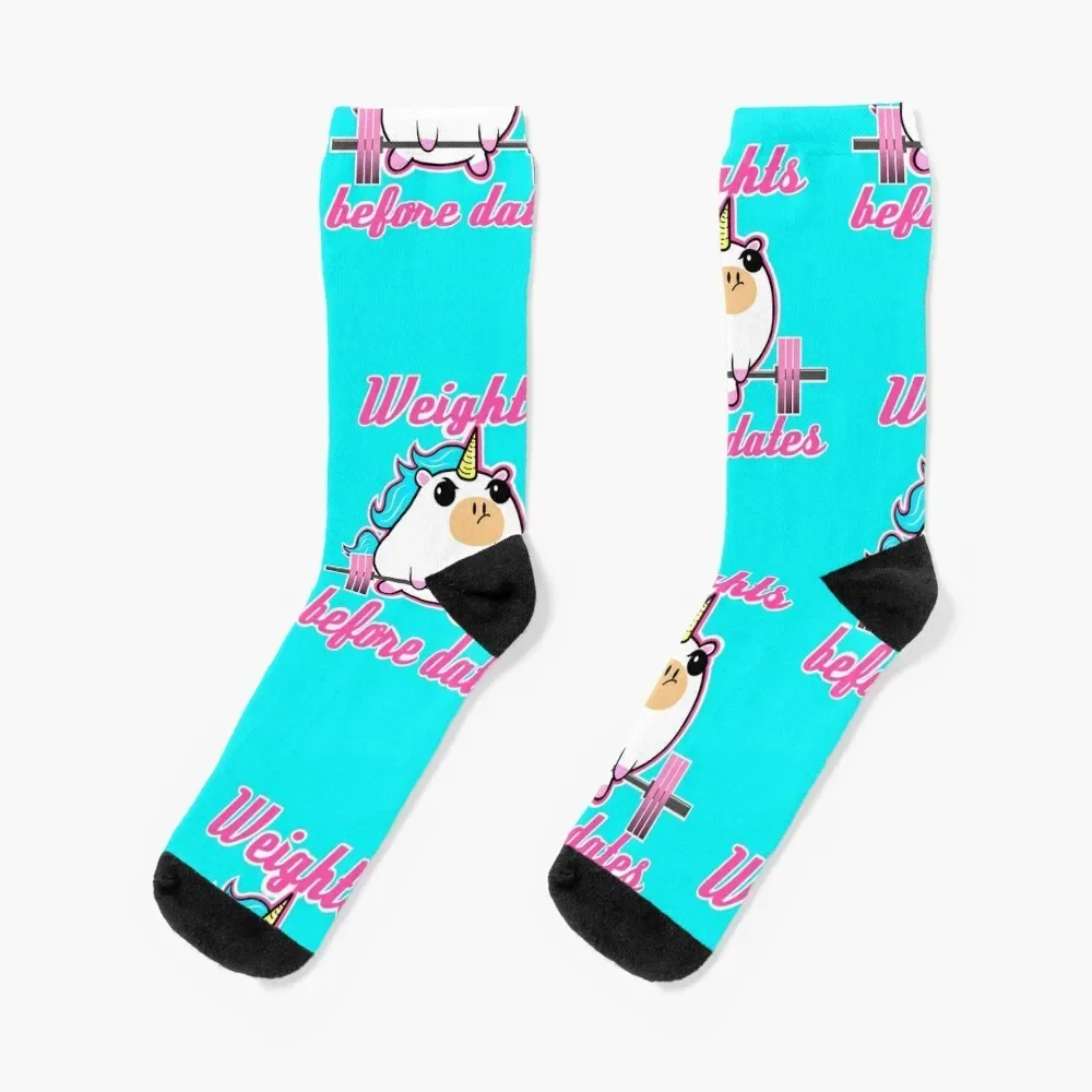 Weights before dates barbell unicorn Socks with print sheer funny sock Socks Female Men's