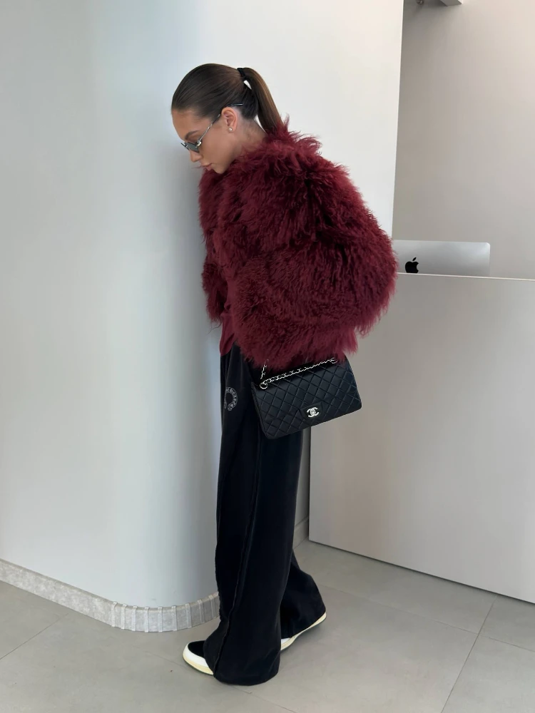 معطف نسائي قصير من الفرو الصناعي أنيق بدون ياقة وأكمام طويلة سترة دافئة فضفاضة موضة شتاء 2025 Y2k سترات خارجية عالية الشارع