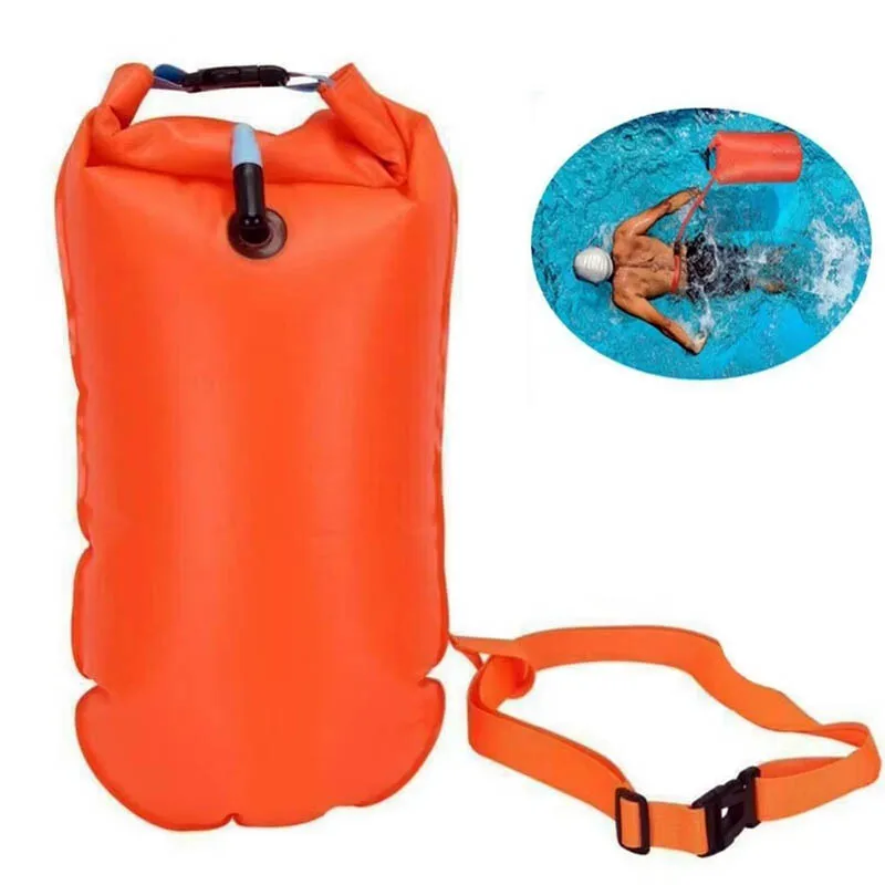 15L Inflatable Open Swim Buoy Tow Swimming Air Bag Storage Dry Bag With Waist Belt Waterproof For Water Sport Float Tools