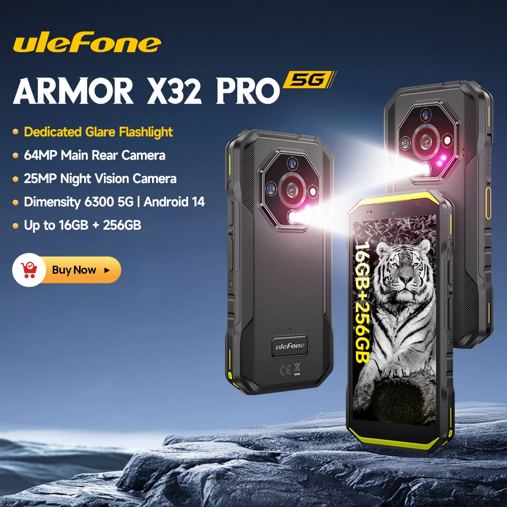 【2025 New】Ulefone Armor X32 Pro 5G Rugged Phone Smartphone Android 14 16GB RAM 256GB ROM 64MP Main Camera Dimensity 6300 NFC