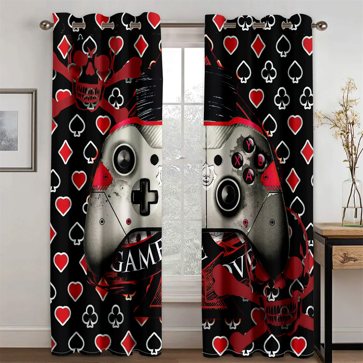 2024 Creative Gamer Curtains for Boys Bedroom Gaming Room Decor Window Curtains Playing Video Game Window Drapes 2panels