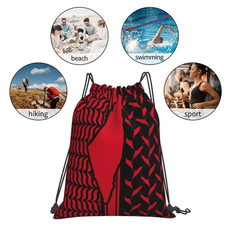 팔레스타인 국기 끈이 달린 배낭 쿠피야 하타 경량 접이식 스포츠 체육관 배낭 여성 남성 훈련용 휴대용 가방