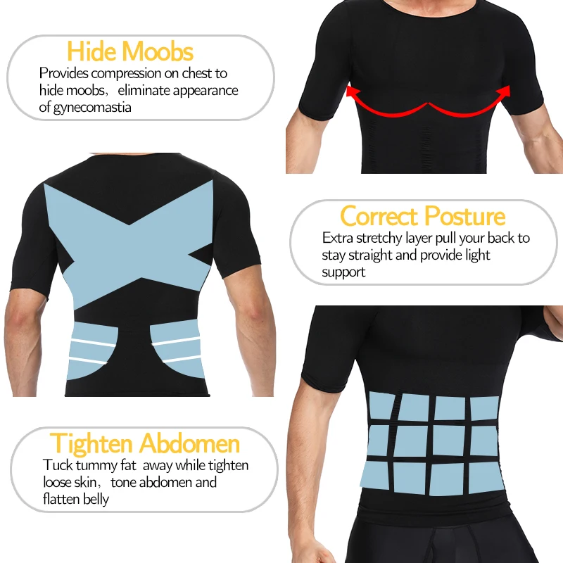 Perda de peso dos homens Shapewear T-Shirt, Shaper do corpo, camisas de compressão emagrecimento, Ginecomastia Undershirt, Cintura Trainer, Muscle Tank Tops