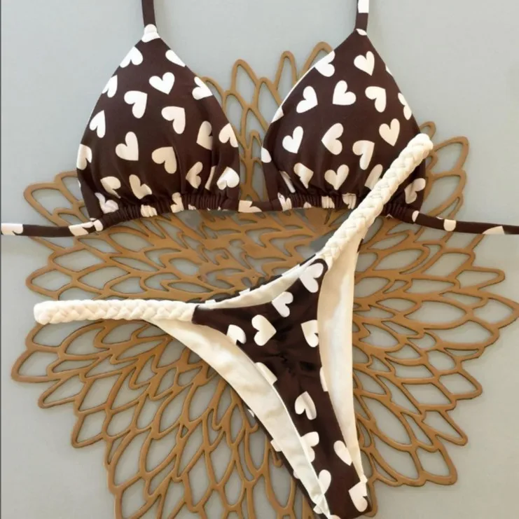 Sexy Dreieck Push-Up Bikini Brasilianische Bademode Frauen Herz Gedruckt Bikinis Gepolsterter Badeanzug Tanga Badeanzug Maillot De Bain