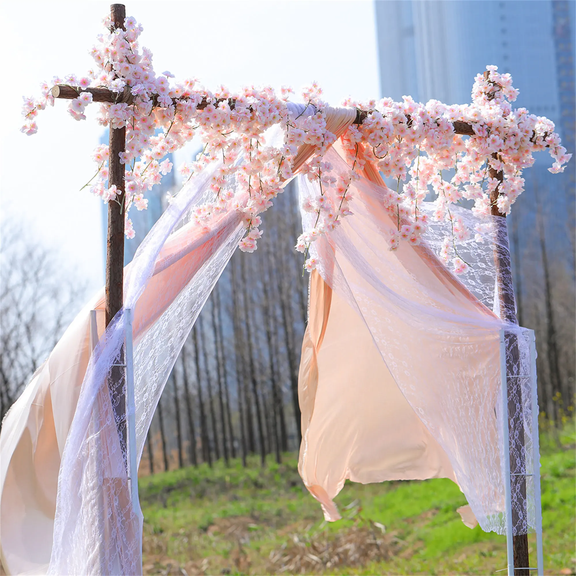 Artificial Cherry Blossom Vines Silk Flower Garland Vine for Outdoor Garden Arch Decor Home Wedding Christmas Decoration Rattan