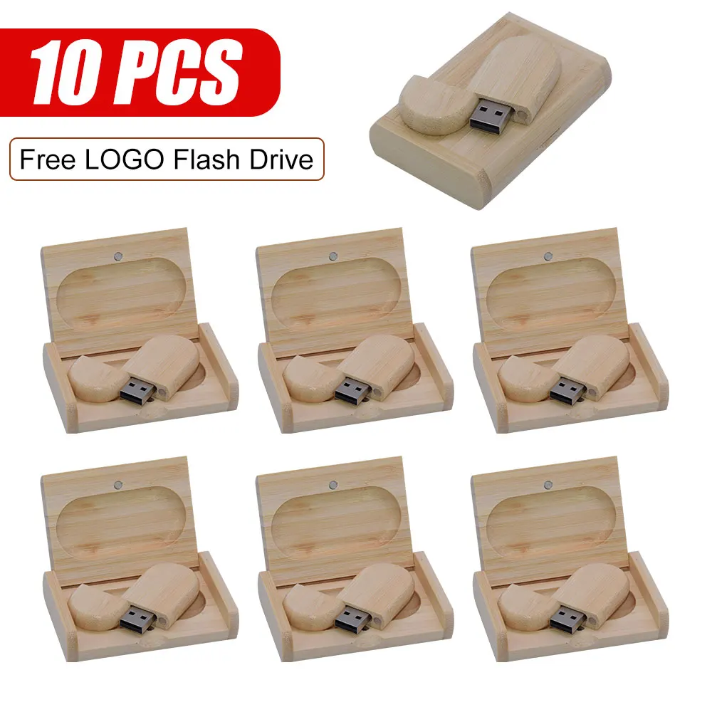 10 stks/partij (Aanpasbaar LOGO) USB Flash Drive 2.0 Houten Pendrive Box 4GB 8GB 16GB 32GB 64GB 128GB Memory Stick Huwelijkscadeau