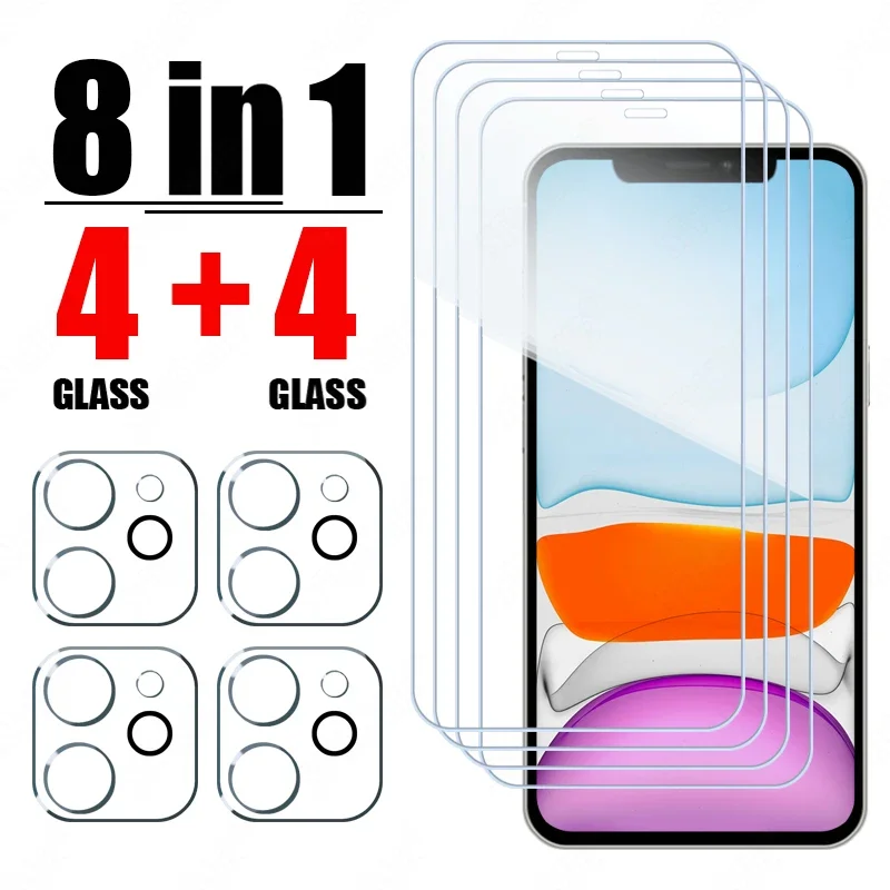 8IN1 Tempered Glass For iPhone 15 14 13 12 11 Pro Max Camera Screen Protector For iPhone 15 14 Plus 13 12 Mini Lens glass