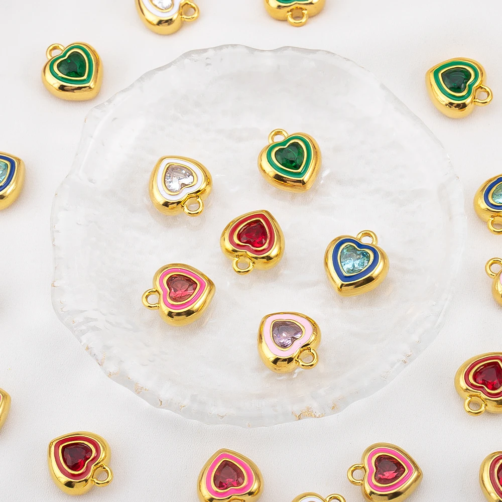 

2pcs Stainless Steel Zircon Enamel Heart Charms For Jewelry Making Women Pendant Necklace Bracelet Love Pendants Craft Supplies