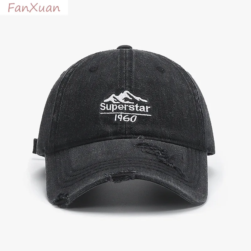 Washed Cotton Unstructured Baseball Cap Mountain Embroidered Distressed Unisex Dad Hat