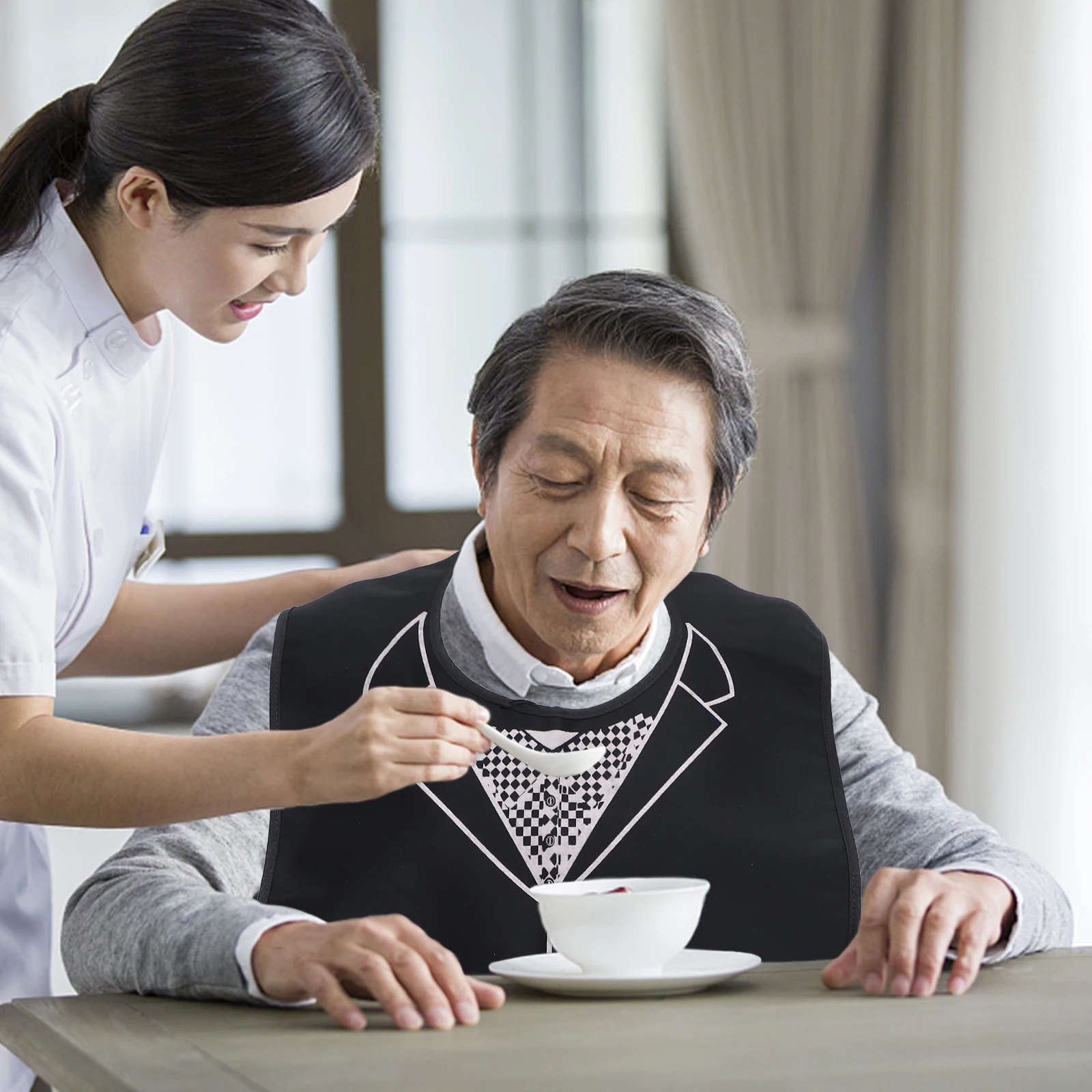 

1 pc Dining Bib Foldable Meal Pocket For Adults Seniors Lightweight Polyester Apron Adult Bib Waterproof Rice Pocket Senior