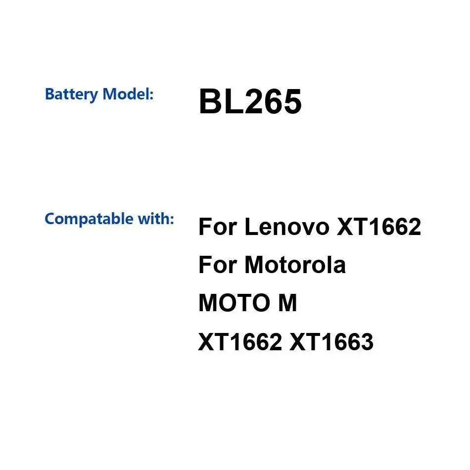 

Долговечный аккумулятор для мобильного телефона 3000 мАч BL265, замена премиум-класса для Lenovo XT1662 Motorola Moto M XT1663