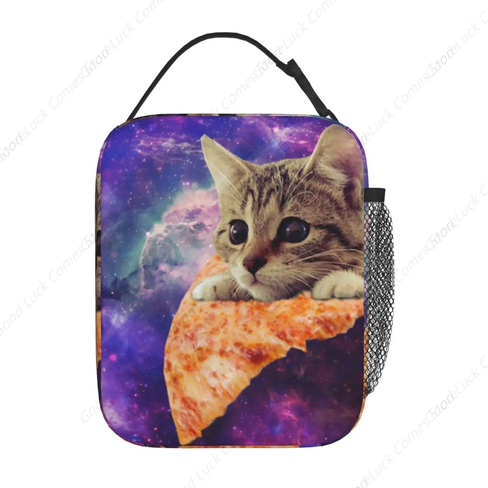 Galaxy Pizza Cat Reusable Lunch Box Food Bag Insulated Lunch Bag for Teenage Boys Girls School Beach