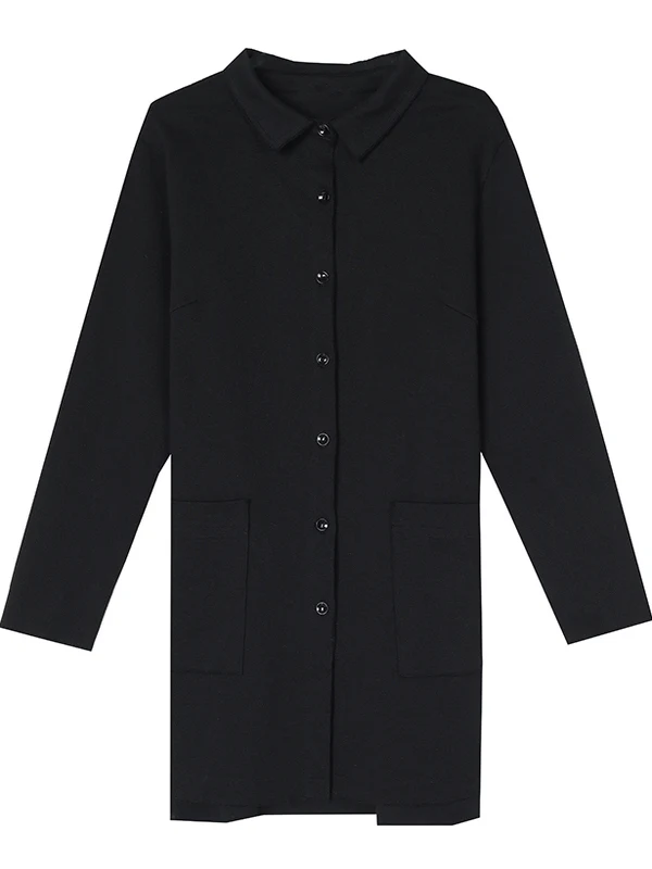 

2025 New Women's Loose Long irt plus Size Conceal Belly Bla Outerwear Autumn Faion Ladies' Premium Long Sve Collar