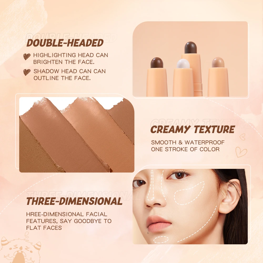 BANXEER Bronzer Viền Dính Nổi Bật Chống Nước Mờ Bút Che Khuyết Điểm Mỹ Phẩm 2 Đầu Shadow Contouring Trang Điểm