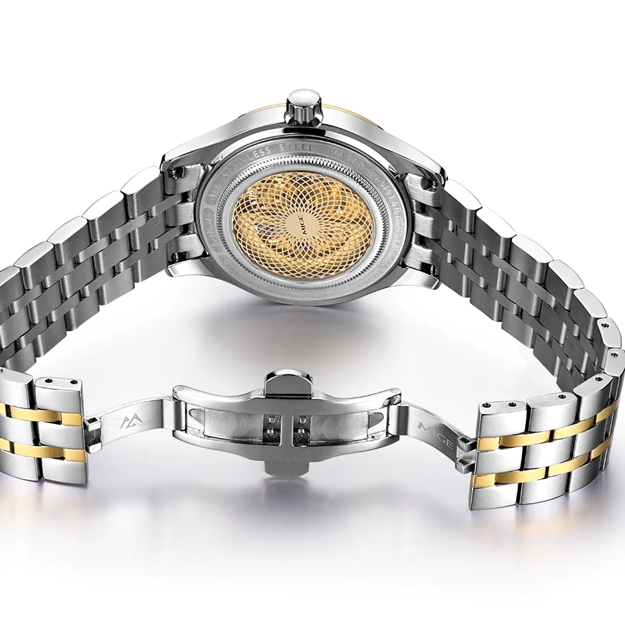Mige brand hot business stainless steel mechanical watch for man japan movement waterproof automatic Hollow  gift for men watch