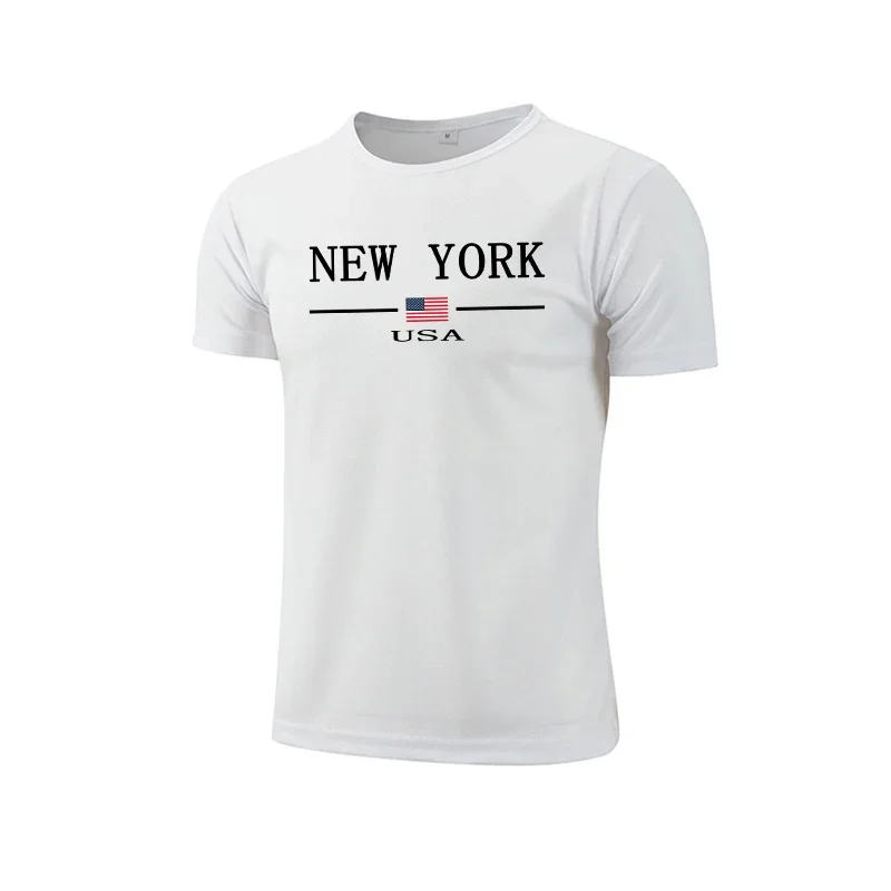 Mens T-shirt Printing Casual Exercise Tops Outdoor Jogging Marathon Clothing Summer Quick-Drying Mesh Tees Cycling Sportswear