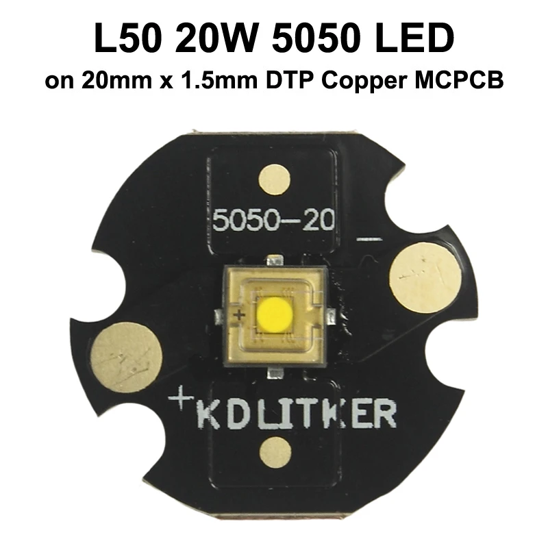 L50 20W 5A 1800 Lumens Neutral White 4000K SMD 5050 LED Emitter on on KDLITKER DTP Copper MCPCB Flashlight DIY High Power