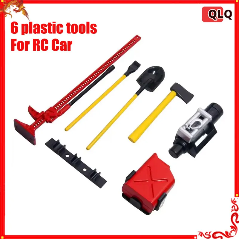 6pcs 1/10 Scale Garage Accessories Tools Hi-Lift Jack Winch Shovel Jerry Can Axe Toy for RC Crawler Truck SCX10 TRX4 D90 CC01