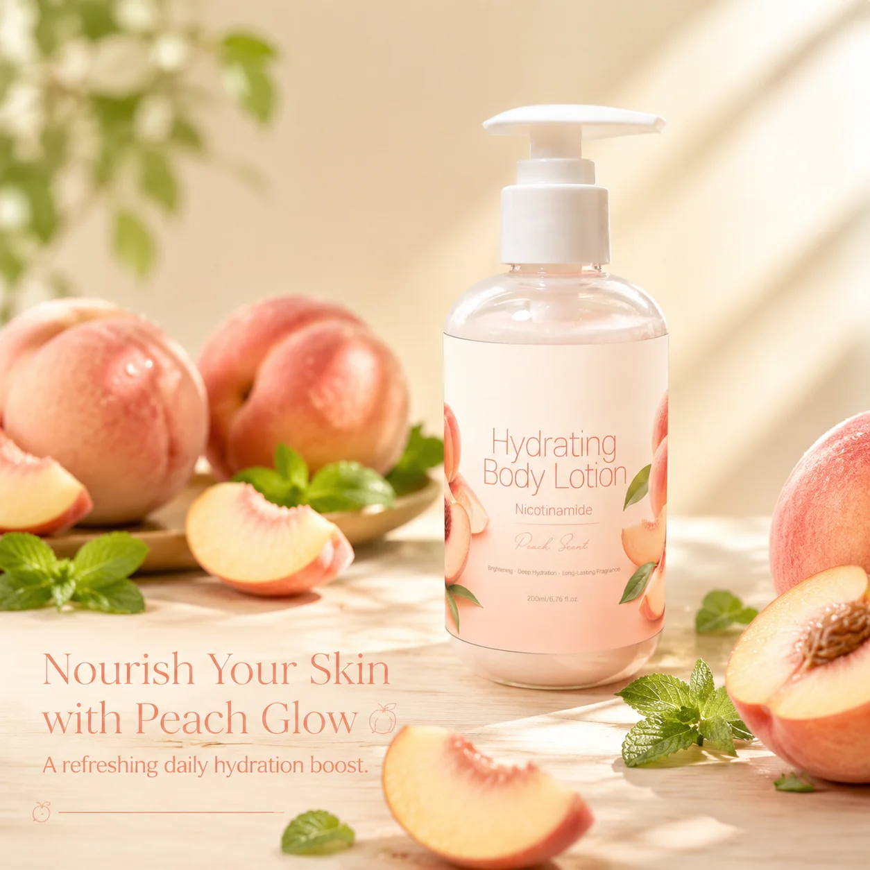 Peach Scent Body Lotion with Nicotinamide, Deep Hydrating Moisturizer, Softens Calluses & Dry Skin, Non-Sticky, Lightweight.