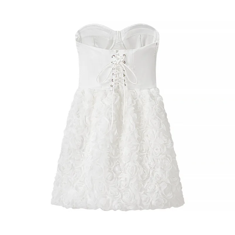 3D Flowers Short Wedding Dresses Women White Luxury Lace Up Back Mini Bride Dress Customized Evening Party Gowns Vestidos Lady