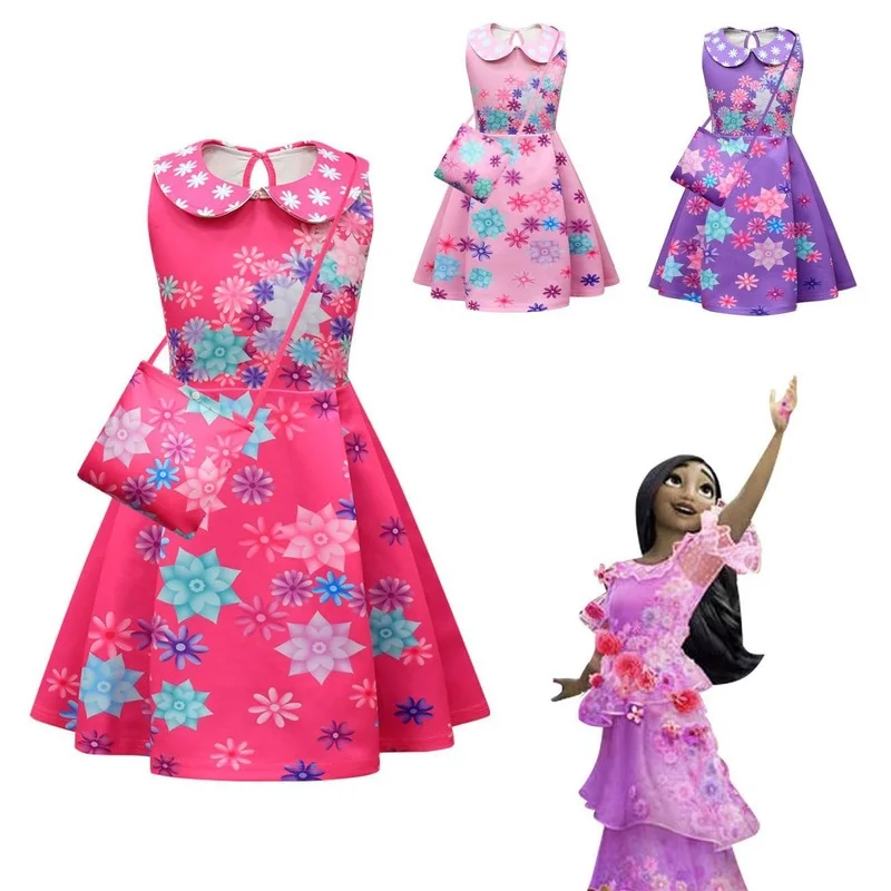 

Summer Children Cosplay Encanto Isabela Costume Disguise Flower Girls Birthday Party Mirabel Princess Charm Kids Midi Dress Up